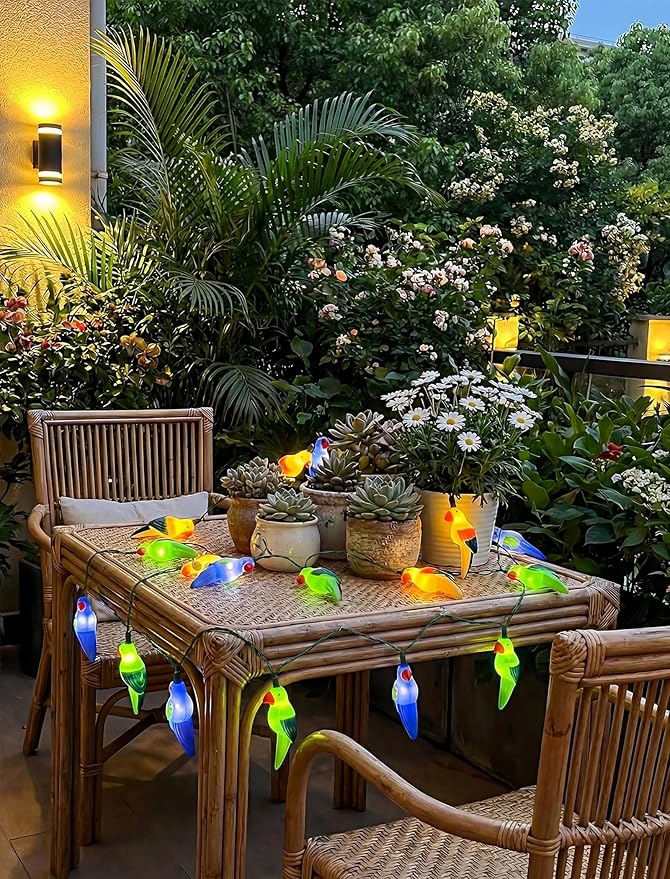 Parrot String Lights, 8.5FT 10 LED Summer String Lights with UL Certified Plug, Waterproof Tropical Party Decorations for Patio, Connectable Hawaiian Lights for Garden Backyard Bedroom Decor