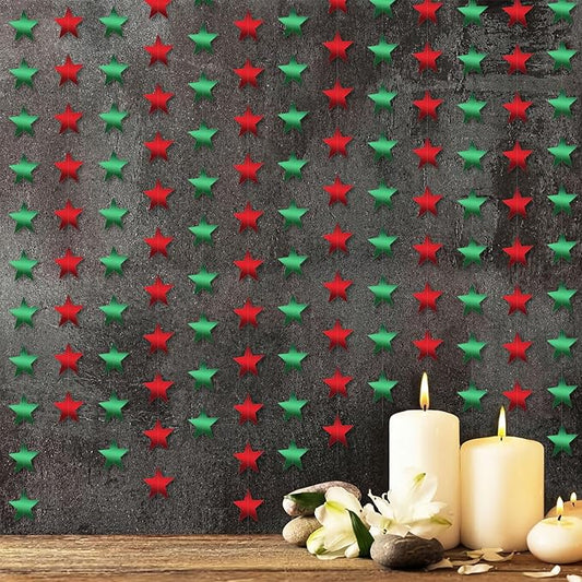Patelai 130 Feet Glitter Star Garland Banner 2026 Party Decoration Double Side Star Hanging String Streamer Paper Twinkle for Graduation Wedding Birthday (Red and Green)