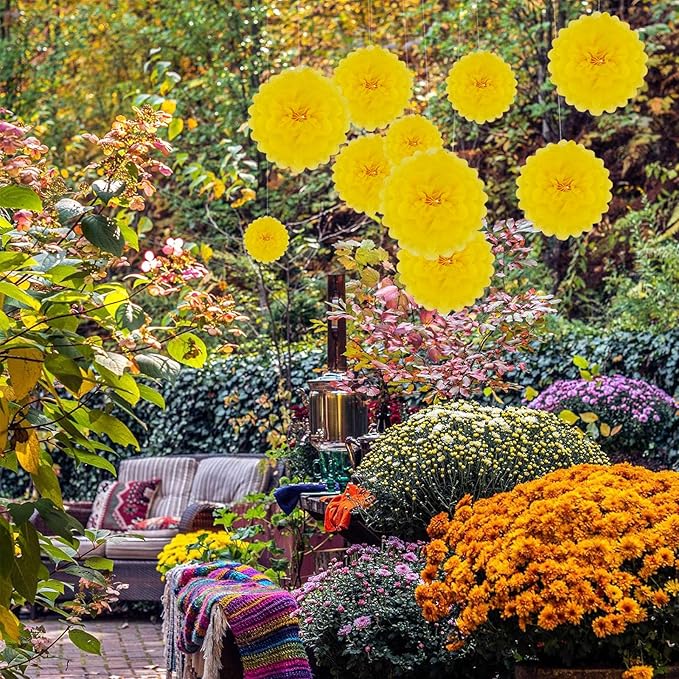 20 PCS Yellow Tissue Paper Pom Poms, Tissue Pom Poms Flowers, Sizes of 6", 10", 12", 14" Hanging Paper Flower Ball for Wedding, Birthday, Halloween, Christmas, Baby Shower Party Decor