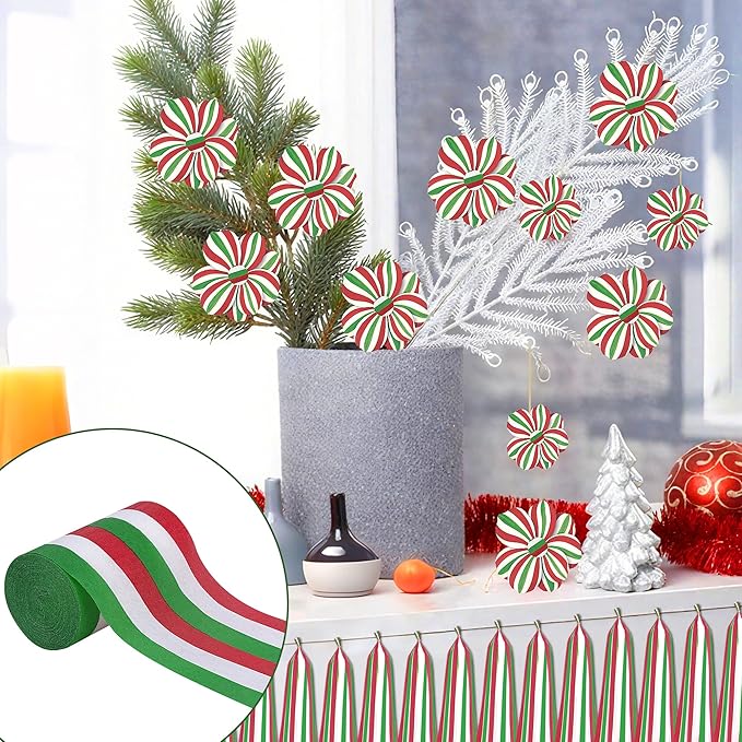 Tlswshsy 12 Rolls Christmas Crepe Paper Streamers, 393 ft Red Green White Crepe Rolls, Christmas Paper Streamer Decoration for Xmas Festivals Birthday Party Decor DIY Crafts