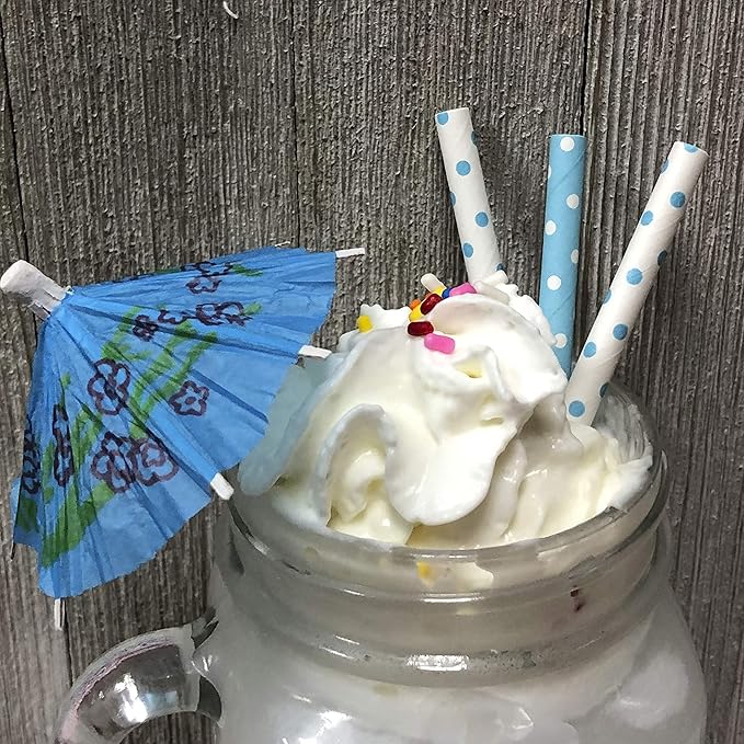 Light Blue and White Paper Straws - Polka Dot - 7.75 Inches - 50 Pack