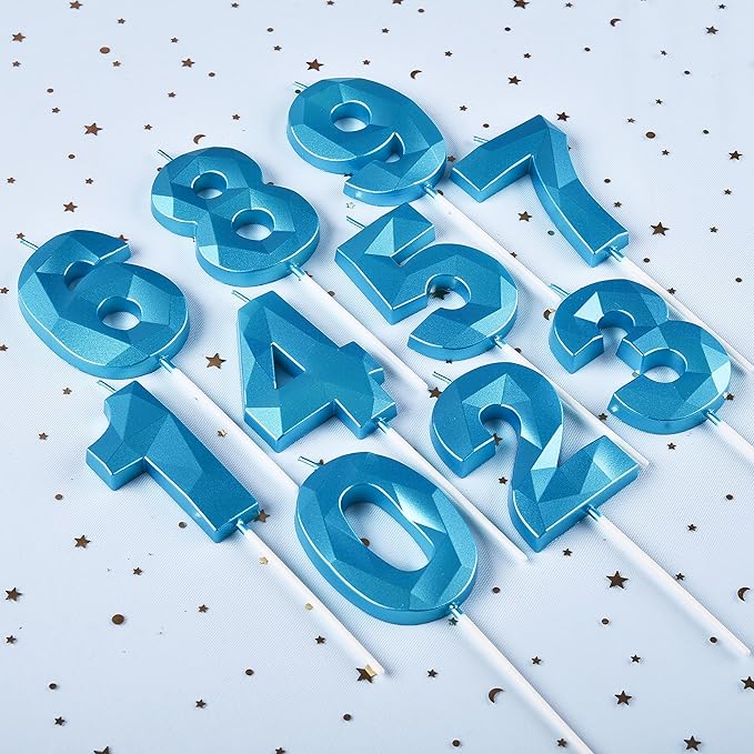 PHD CAKE 2.76 Inch Crystal Blue 3 Number Birthday Candles, Blue Number Candles, Cake Number Candles, Party Celebration