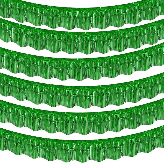 LOLStar 6 Pack Green Tinsel Foil Fringe Garland Birthday Party Decorations, 59Ft Tinsel Streamers Banner, Glitter Photo Booth Prop Table Skirt for St Patrick's Day Parade Float Christmas Party Decor