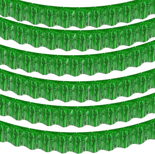 LOLStar 6 Pack Green Tinsel Foil Fringe Garland Birthday Party Decorations, 59Ft Tinsel Streamers Banner, Glitter Photo Booth Prop Table Skirt for St Patrick's Day Parade Float Christmas Party Decor