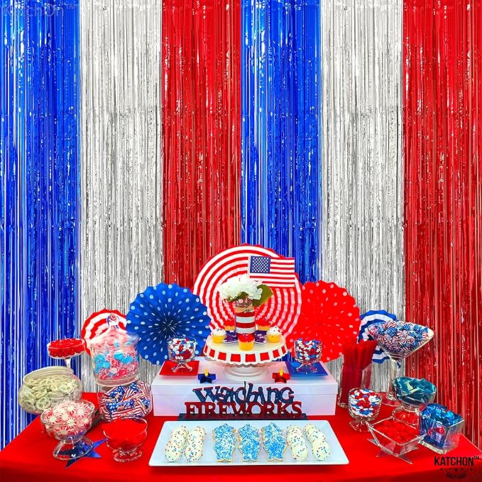 KatchOn, XtraLarge Red White and Blue Streamers - 3.2x8 Feet, Pack of 2 Red and Blue Decorations for Labor Day Streamers for Patriotic Veterans Election Day Decorations