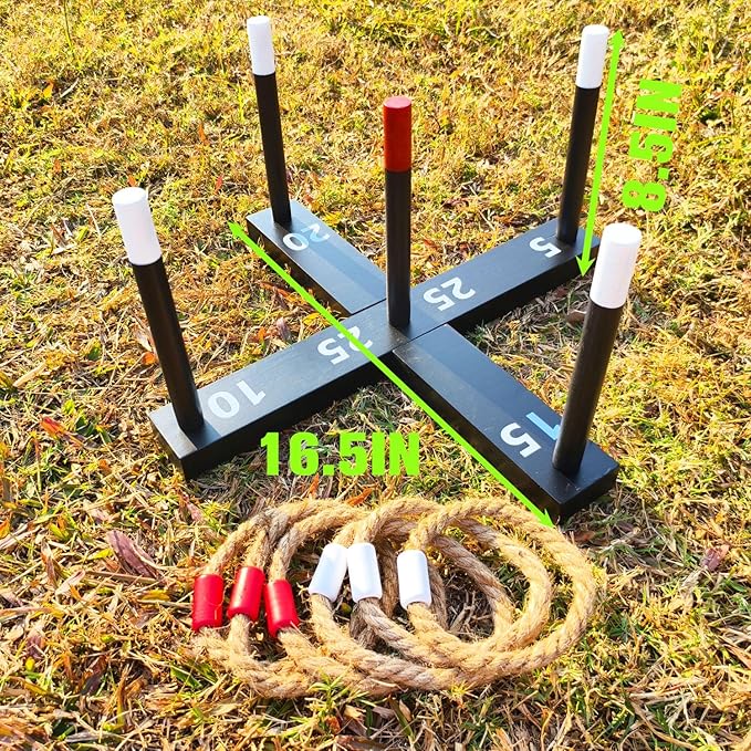 GOOSO Ring Toss Game for Kids - Indoor & Outdoor Game for Family and Adults with 5 Poles, 2 Bases and 6 Rings in 2 Colors, Backyard Party Activities for Adults Lawn Games for Kids