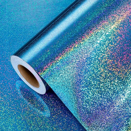 Burymento Blue Wrapping Paper Roll, Metallic Holographic Point Gift Wrap for Birthday, Valentines, Mothers day, Graduation, Wedding, Fathers day, Baby Shower, Christmas (17 IN x 32.8 FT)