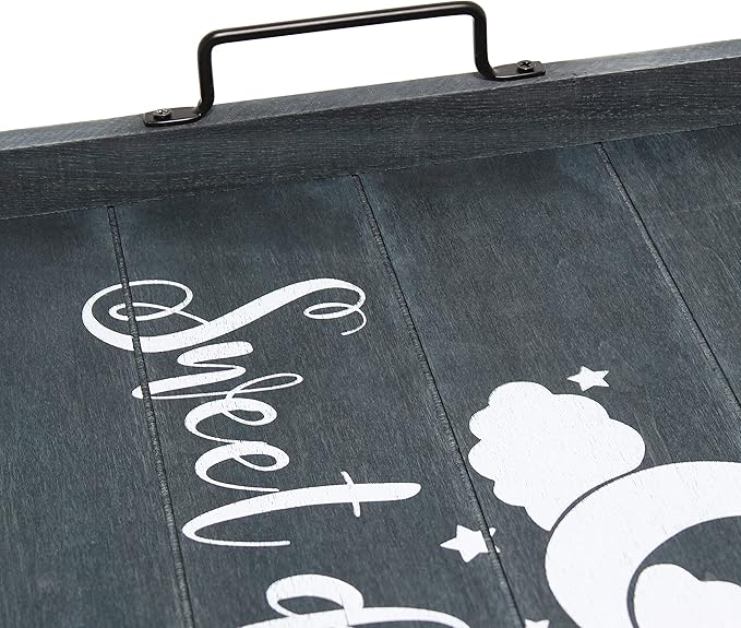 Elegant Designs HG2000-MBS Decorative Wood Serving Tray w/Handles, 15.50'' x 12'', Midnight Blue Wash ''Sweet Dreams''