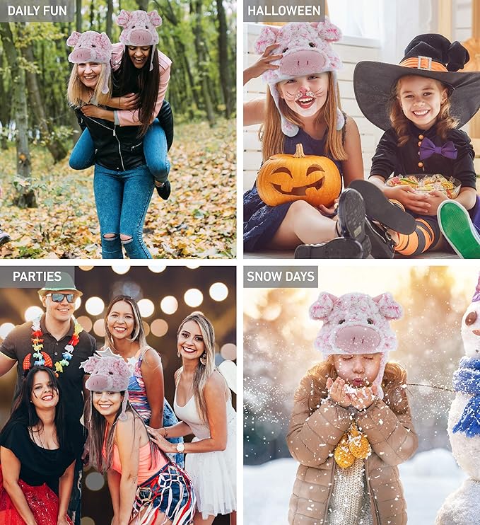 DolliBu Plush Hat – Super Soft Fleece Stuffed Animal Beanie with Ear Flaps, Cozy Warm Winter Hat for Kids – One Size