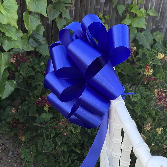 Large Royal Blue Ribbon Pull Bows - 9" Wide, Set of 6, Memorial Day, 4th of July, America 250 Anniversary, Police Support, Thin Blue Line, Baby Shower, Birthday, Team Colors, Patriotic Parade