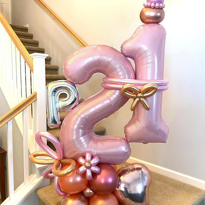 Large Pastel Pink 14 Balloon Number Set, Foil Number 1 & 4, 40 Inch Mylar Self Inflating Light Pink 14 Balloons for Girls 14th Birthday Party Decor
