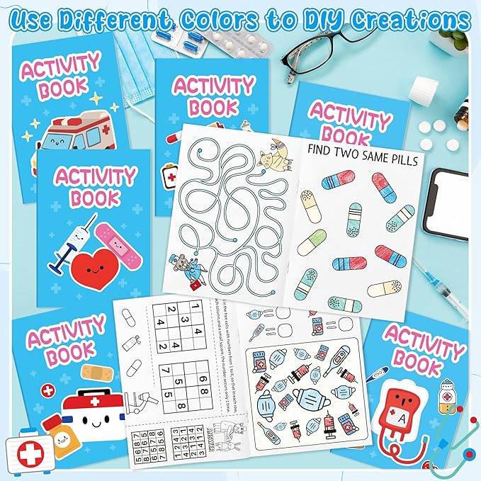 Bulk Medical Activity Books for Kids - 24Pcs Medical Mini Games Coloring Book Set Doctor Nurse Theme Coloring Booklet Include Mazes Word Search Word Scramble Games for Classroom DIY Art Medical