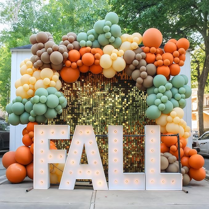 124pcs Fall Balloon Arch Kit, Thanksgiving Garland with Sage Green Burnt Orange Brown Coffee Sand Nude Metallic Gold Balloons for Fall Thanksgiving Autumn Harvest Birthday Party Decorations