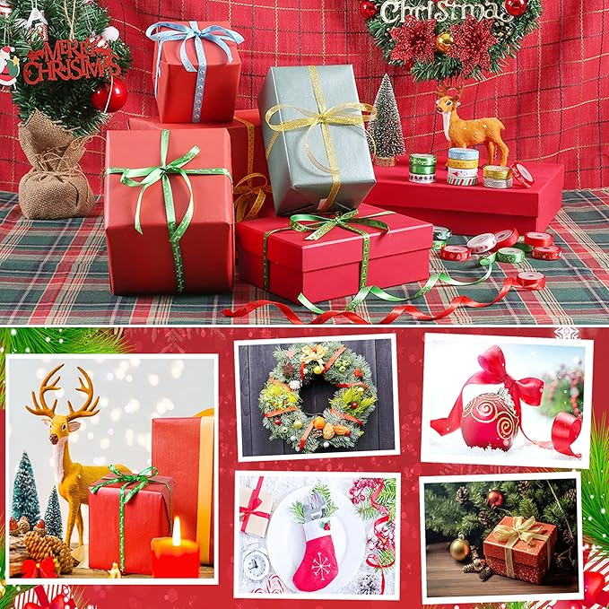 20 Rolls 100 Yards Christmas Ribbon for Gift Wrapping, 3/8 Inch Printed Christmas Grosgrain Ribbon, Christmas Ribbon for Gift Wrapping Crafts DIY Holiday Xmas Decorations