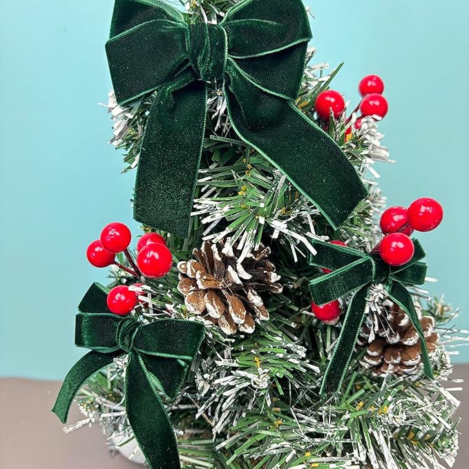 Vintage Dark Green Velvet Ribbon Set, Thin Velvet Ribbon for Gift Wrapping, 3 Rolls Skinny Christmas Ribbons for Christmas Tree Bow Ornaments, Holiday Decor, 3/8,5/8,1 inch Wide, 30 Yards Total