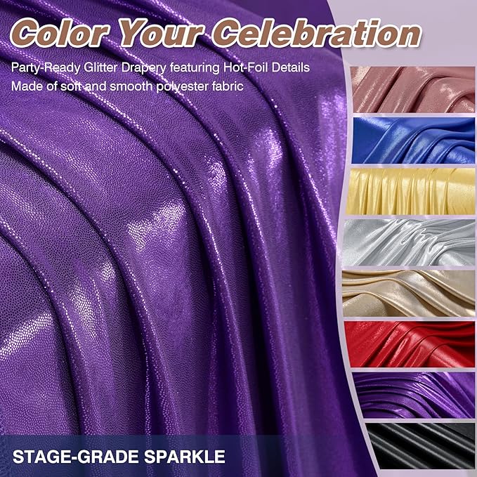20x12FT Deep Purple Sequin Backdrop Curtain -4 Panels 5x12FT Wrinkle Free Shimmer Back Drop Cloth, Glitter Backdrop Drapes for Photography, Birthday, Wedding, Graduation Background