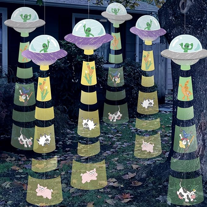 Cheerland Space Party Decorations UFO Garland Alien Birthday Party Decorations Backdrop Sci Fi Space Ceiling Streamers Room Hanging Wall Multicolored Streamers Themed Kids Bedroom Decor Supplies 6 Pcs