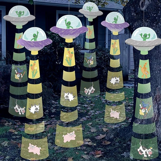 Cheerland Space Party Decorations UFO Garland Alien Birthday Party Decorations Backdrop Sci Fi Space Ceiling Streamers Room Hanging Wall Multicolored Streamers Themed Kids Bedroom Decor Supplies 6 Pcs