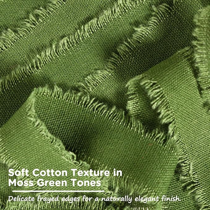 Moss Green Cotton Ribbon 5/8 Inch Moss Green 3 Rolls 21 Yards Frayed Edge Fabric Set for Rustic Wedding Decor, Bridal Bouquet Wrap, Woodland Theme Party, Baby Shower & Wreath Making