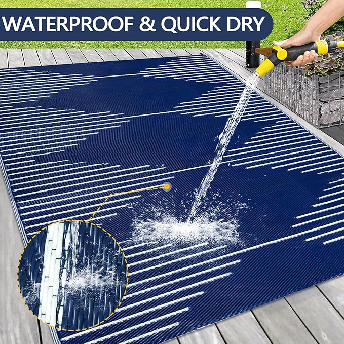 Falflor Outdoor Rug Waterproof 6x9 ft, Reversible Outdoor Plastic Straw Rug, Large Outdoor Patio Rug for RV Camping, Indoor Outdoor Rugs for Porch Deck Backyard Balcony Picnic Beach