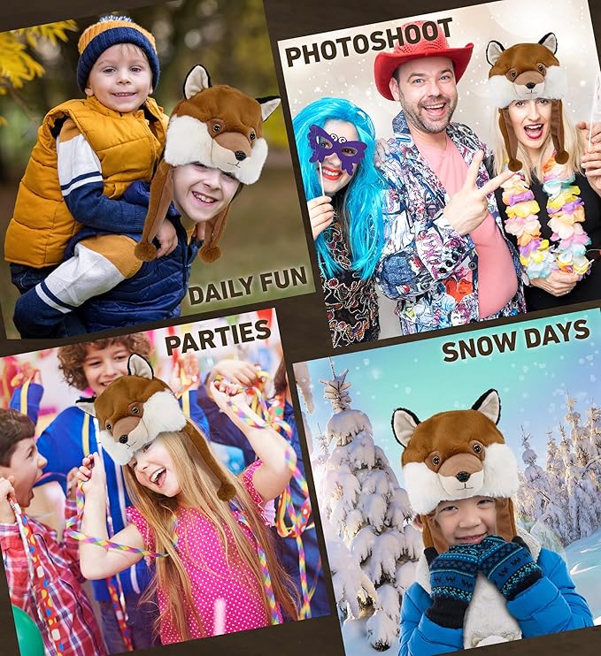 DolliBu Plush Hat – Super Soft Fleece Stuffed Animal Beanie with Ear Flaps, Cozy Warm Winter Hat for Kids – One Size
