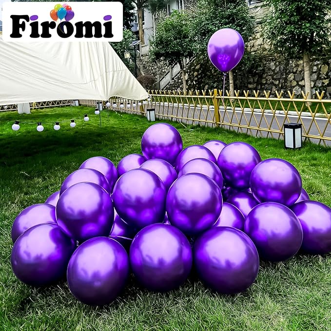 Firomi Metallic Purple Balloons 12-inch 100 Pack Helium Big Shiny Round Chrome Purple Thicken Latex Balloon for Birthday Party Bridal Shower Purple Party Balloons (with 3 Ribbons)