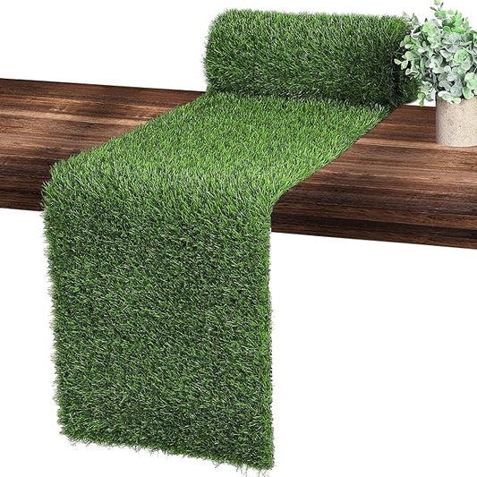 Ruisita Artificial Grass Table Runners 12 x 120 Inch Synthetic Grass Table Runners Grass Rug Table Decorations for Spring Summer, Wedding, Baby Shower, Party Decor