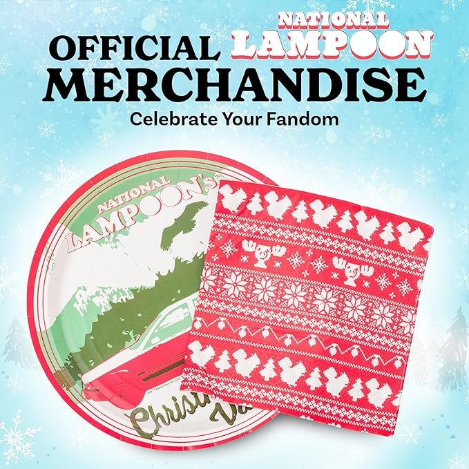 Silver Buffalo Christmas Vacation National Lampoon's 32 Pack Partyware Disposable Paper Plates and Napkins