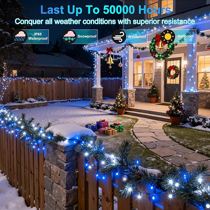 470FT 1500LED Christmas Lights, 12 Modes Blue and Cool White Outdoor String Lights with Timer & Dimmable, Waterproof Green Wire Christmas String Lights for Indoor Tree Xmas Patio Fence Wedding Party