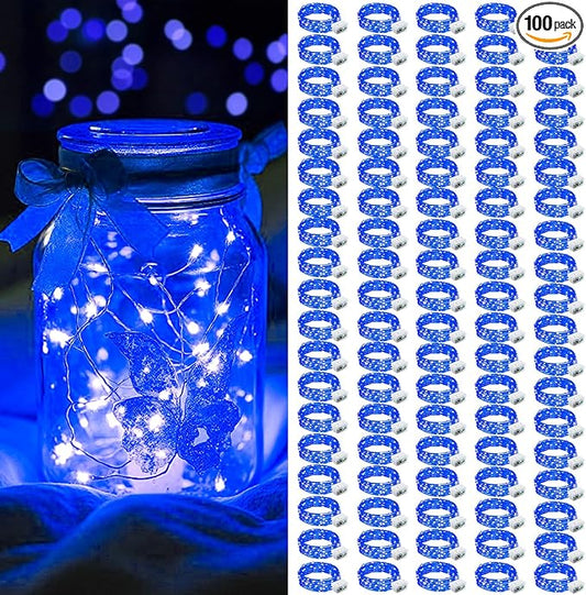 AIKEI 100 Pack LED Fairy Lights Battery Operated, Mini String Lights 3 Lighting Modes Waterproof 7 Feet 20 Led Firefly Starry Lamps for Wedding Party Bedroom Garden Halloween Christmas Decoration Blue