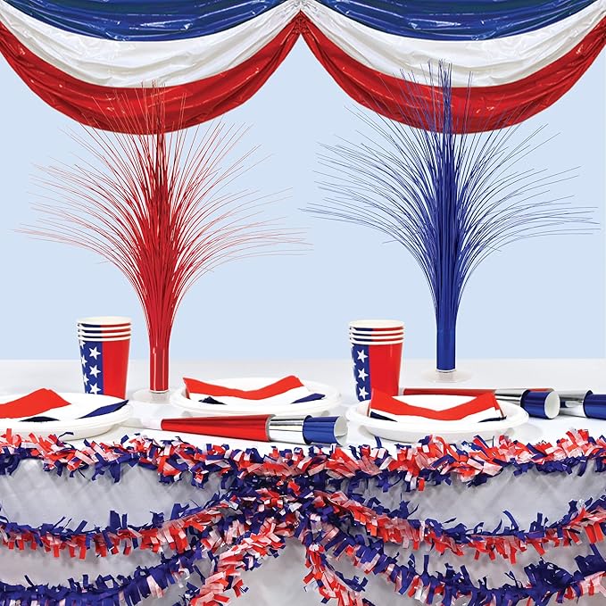 Beistle Red Metallic Spray Centerpieces – 3-Pack Tinsel Burst Table Decorations with Clear Base for Valentine's Day, Graduations, Birthdays, Christmas Holiday and Patriotic Celebrations, 19"