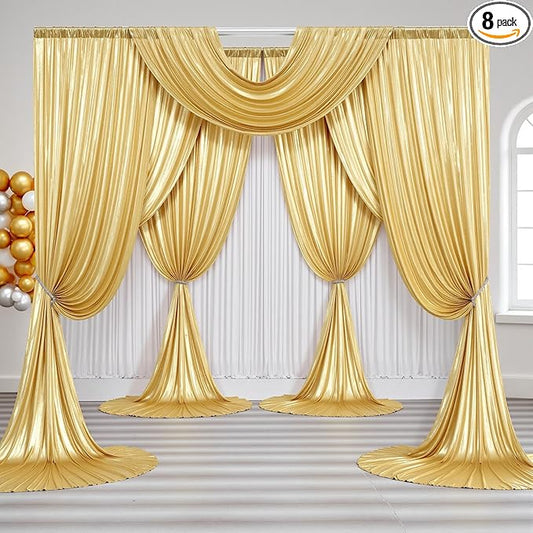 40x10FT Gold Sequin Backdrop Curtain - 8 Panels 5ft(W) x 10ft(H) Wrinkle Free Shimmer Back Drop Cloth, Glitter Backdrop Drapes for Photography, Birthday, Wedding, Graduation Background