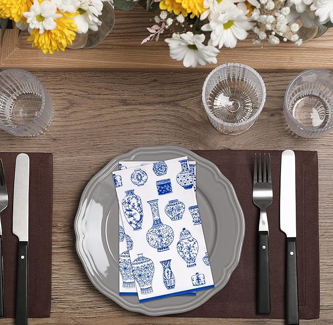 Gift Boutique 100 Blue Floral Vase Guest Napkins 3 Ply Disposable Paper Hand Towels for Bathroom Wedding Holiday Bridal Shower Birthday Party Decor