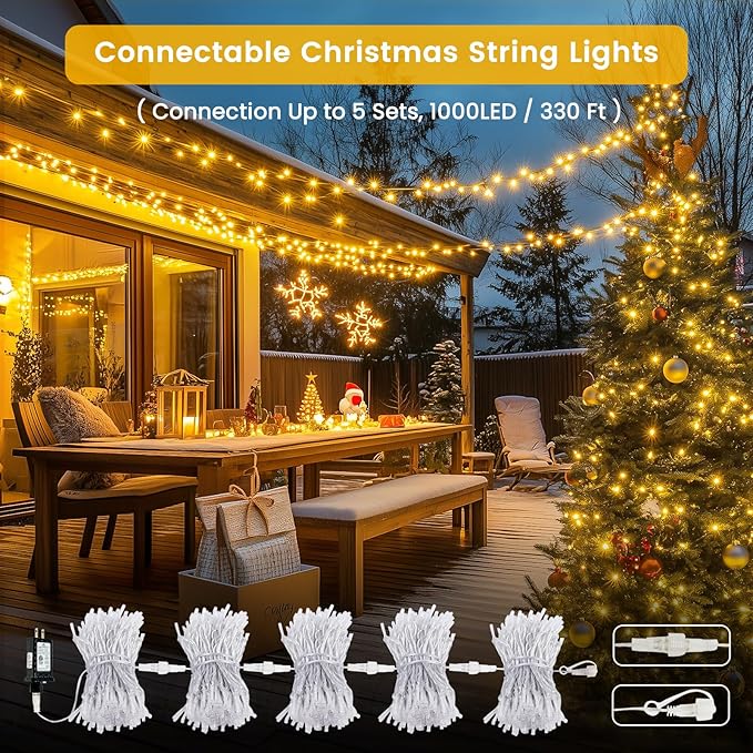 Connectable 2Pack 200LED String Lights Indoor Outdoor Clear Wire | 66FT 13Modes Warm White Christmas String Light for Bedroom, Twinkle Fairy Lights Plug in with Timer for Wedding Tree Spring Decor
