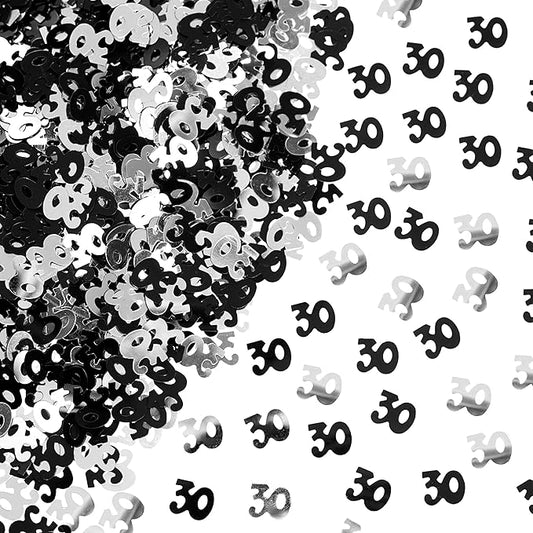 30th Birthday Party Decorations - Black & Silver Number 30 Metallic Foil Confetti for 30th Birthday Party Decor, Wedding, Graduation, Anniversary & Event Celebrations, 60g