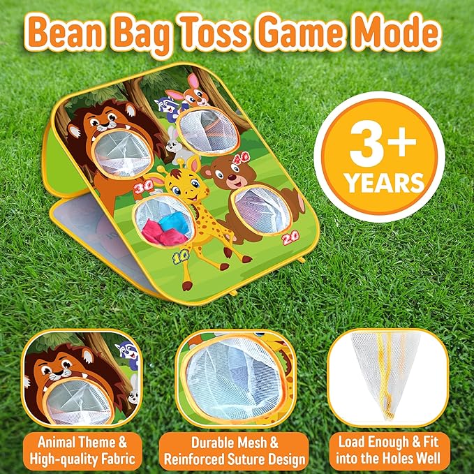 Animal Bean Bag Toss Game Kids Outdoor Toys, Family Party Games, Double-Sided Foldable Cornhole Board, Outside Lawn Party Toy, Birthday Gift for Boys Girls Toddler Age 3 4 5 6 7 8