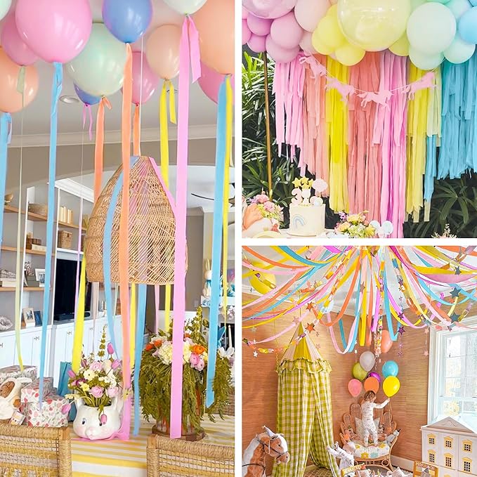 8 Rolls Crepe Paper Streamers, Candy Streamers Party Decorations for Birthday Baby Shower Memaid Easter Party
