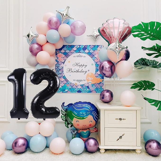40 inch Number Balloon 0-9 Black Large Number 12 Balloons,Digital Balloons for Birthday Party Celebration Decorations Supplies, Helium Foil Number Balloons for Wedding Anniversary