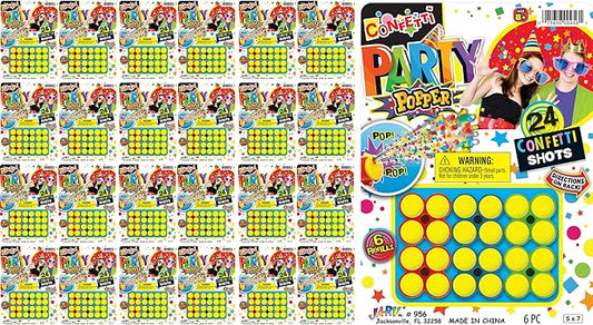 JA-RU Confetti Poppers Refills (24 Packs) – Refill Cartridges Compatible with JA-RU Confetti Popper Gun, Multicolored Confetti, Bulk Party Celebration Supplies | 956-24s