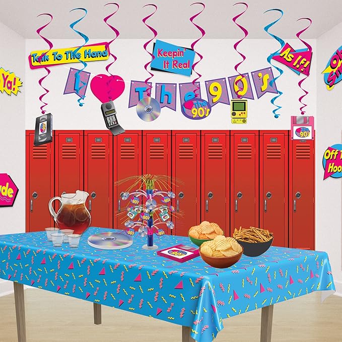 Beistle 90s Party Tablecovers, 2-Pack Plastic Rectangular Tablecloths, 1990’s Themed Table Decor for Birthday Parties, Throwback Events, and Retro Celebrations, Pastel Blue, 54" x 108