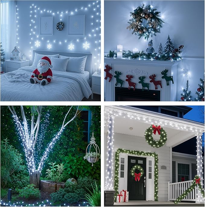 2-Pack Connectable 210FT 600LED Christmas String Lights Waterproof, Twinkle Lights with 8 Modes, Bright Indoor String Lights, String Lights Outdoor Green Wire for Holiday Party Christmas Decorations