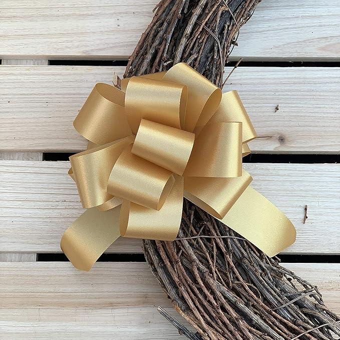 Gold Christmas Pull Bows - 5" Wide, Set of 10, Fall, Thanksgiving, Gifts, Wedding Decor, Reception, Wreath, Anniversary, Gift Basket, Presents, Birthday, Fundraiser
