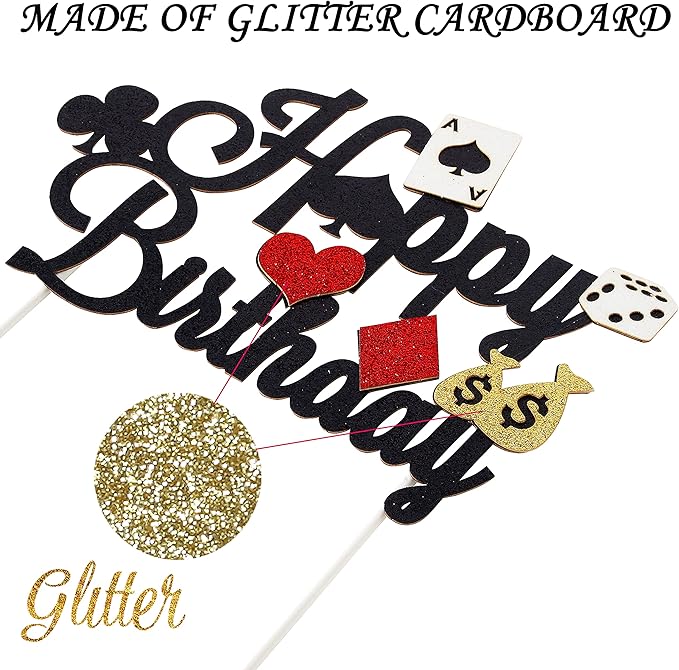 Casino Party Decorations,Poker Cake Topper for Las Vegas Casino Night Poker Events Birthday Party Supplies Glitter Casino Cake Topper Food Picks Decoration Supplies