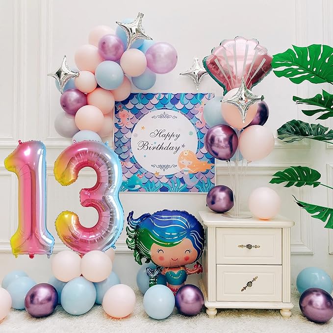 40 Inch Number Balloons 0-9 Rainbow Gradient Large Number 13 Balloons, Digital Balloons for Birthday Party Celebration Decorations, Helium Foil Number Balloons for Wedding Anniversary