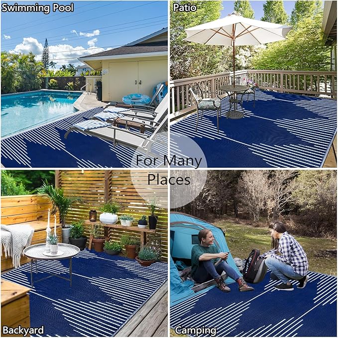 Falflor Outdoor Rug Waterproof 6x9 ft, Reversible Outdoor Plastic Straw Rug, Large Outdoor Patio Rug for RV Camping, Indoor Outdoor Rugs for Porch Deck Backyard Balcony Picnic Beach