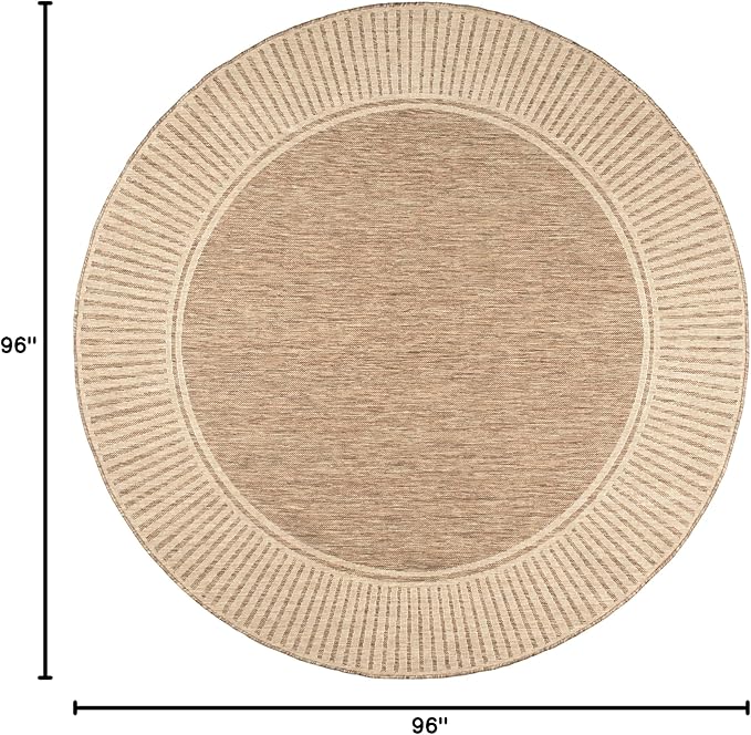 Nuloom Asha Light Brown/Ivory, 8' Round, Casual, Striped Border, Soft and Cozy, High Traffic, Stain Resistant, Easy Clean, Durable Area Rug for Indoor/Outdoor Patio, Deck, Porch, Garden, Courtyard