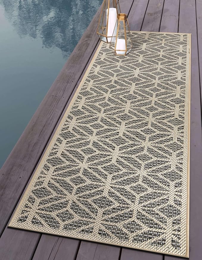 Rugshop Blue Contemporary Geometric Indoor/Outdoor Area Rug — Hose Washable for Hallway, Entryway and Kitchen, 2'3" x 6'