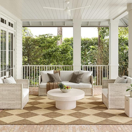 Nuloom Outdoor Performance Collection Sabina Brown/Ivory, 6'7" Square, Soft, High Traffic, Stain Resistant, Easy Clean, Durable Area Rug for Indoor/Outdoor Patio, Deck, Porch, Garden, Courtyard