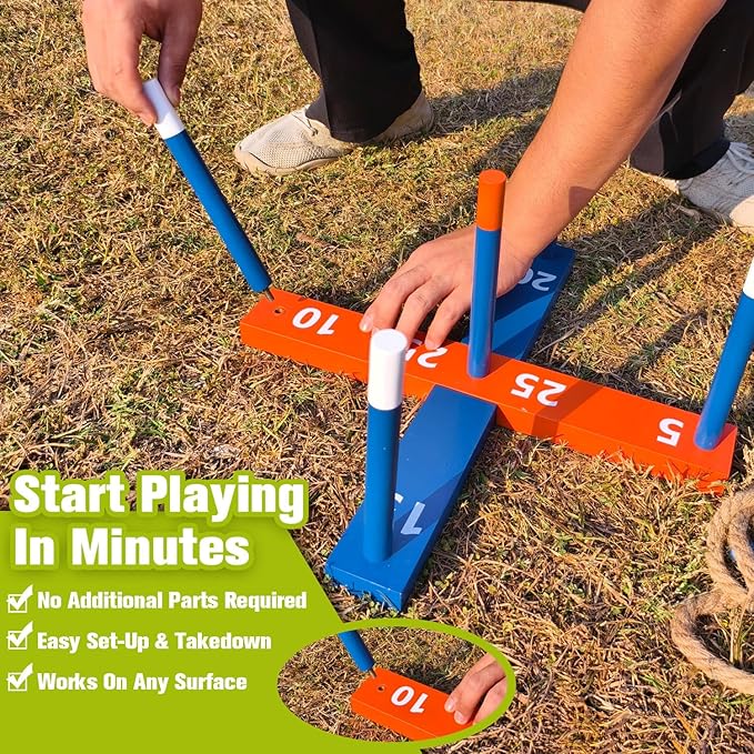 GOOSO Ring Toss Game for Kids - Indoor & Outdoor Game for Family and Adults with 5 Poles, 2 Bases and 6 Rings in 2 Colors, Backyard Party Activities for Adults Lawn Games for Kids