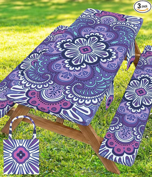 Picnic Table Cover with Bench Covers Elastic Table Cloth Cool Fun Unique Ideas Christmas Xmas Mother Valentine's Day Birthday Party Camping Gifts for Camper RV Owner Camping Lovers Women Mom Adult